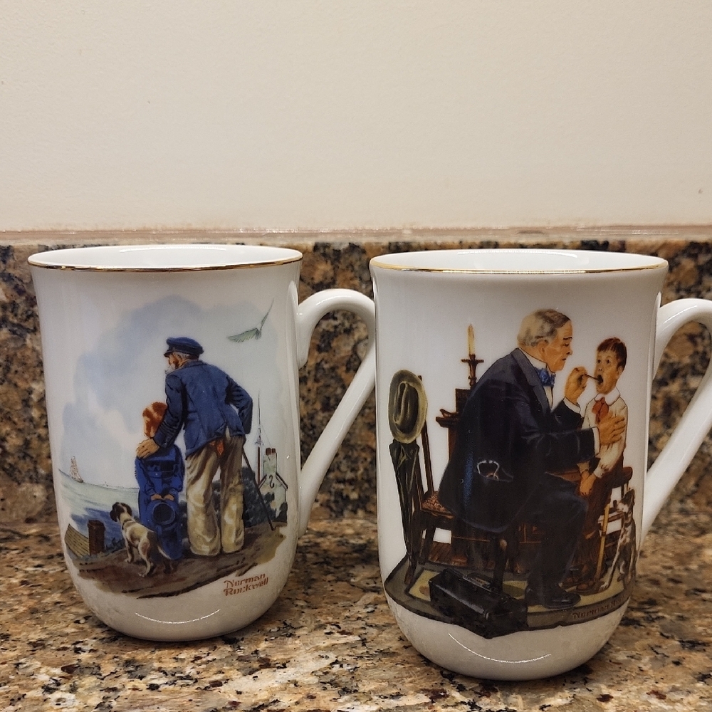Vintage - Norman Rockwell Porcelain Mugs - qty 2